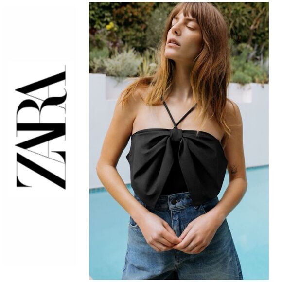 NWT Zara Blogger’s Favorite Black Voluminous Bow Bodysuit, Size Small - Picture 1 of 12